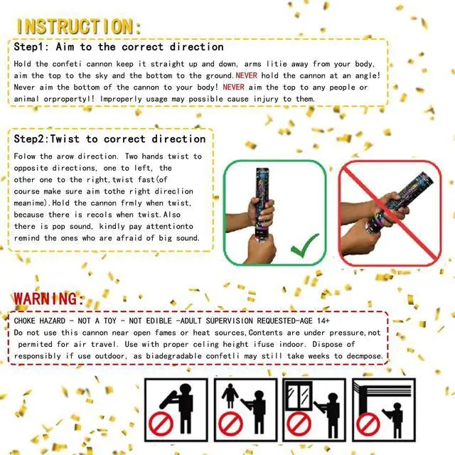 Alt view image 3 of 7 - 12" Black Gold Confetti Cannon Party Poppers for Birthday Graduation Wedding Retirement New Year Celebrations - Easy to Use, Black Paper and Gold Foil Confetti - Pack of 4
