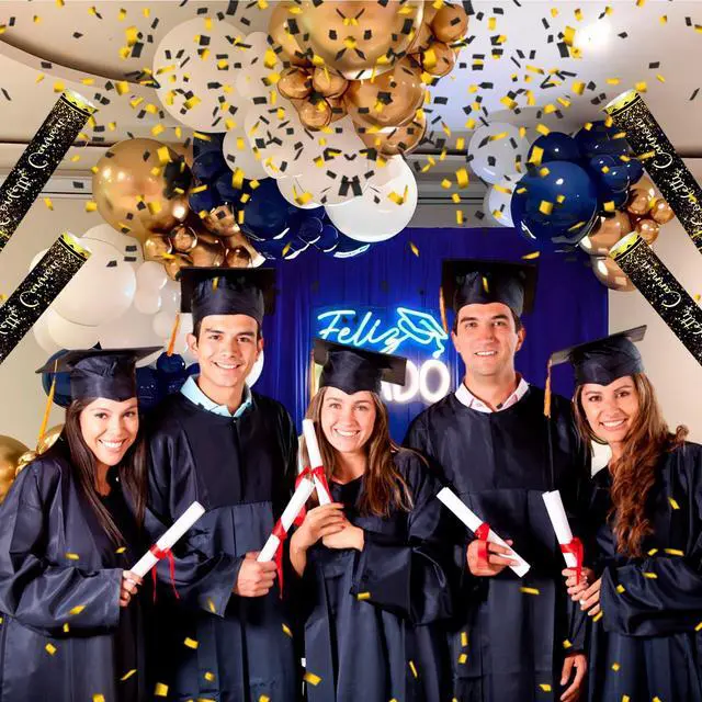 Alt view image 2 of 7 - 12" Black Gold Confetti Cannon Party Poppers for Birthday Graduation Wedding Retirement New Year Celebrations - Easy to Use, Black Paper and Gold Foil Confetti - Pack of 4