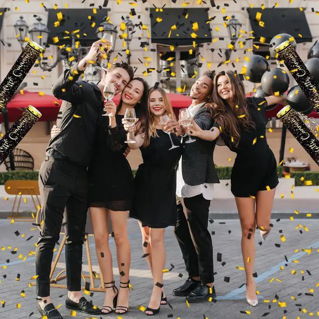 Alt view image 4 of 7 - 12" Black Gold Confetti Cannon Party Poppers for Birthday Graduation Wedding Retirement New Year Celebrations - Easy to Use, Black Paper and Gold Foil Confetti - Pack of 4