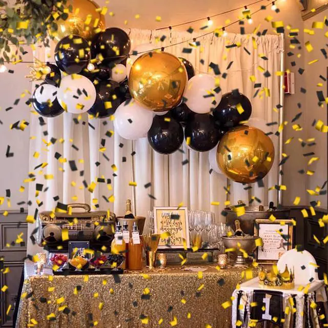 Alt view image 5 of 7 - 12" Black Gold Confetti Cannon Party Poppers for Birthday Graduation Wedding Retirement New Year Celebrations - Easy to Use, Black Paper and Gold Foil Confetti - Pack of 4