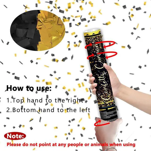 Alt view image 6 of 7 - 12" Black Gold Confetti Cannon Party Poppers for Birthday Graduation Wedding Retirement New Year Celebrations - Easy to Use, Black Paper and Gold Foil Confetti - Pack of 4