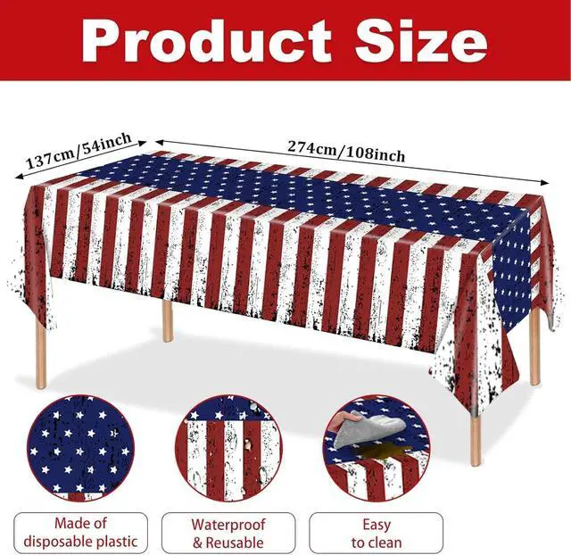 Alt view image 5 of 7 - 194Pcs Vintage Patriotic Party Supplies Set- American Flag Dinnerware - 9"+7" Plates, Cutlery, Napkins, Cups & 2 USA Flag Tablecloths-Patriotic Decoration for 4th of July, Birthday, Memorial Day BBQs