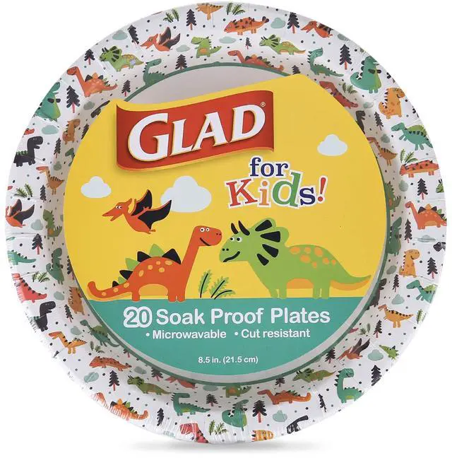 Main image of Disposable Paper Plates, Dinosaurs, 8.5 Inch, 20 Count | Fun kid-friendly design, heavy-duty, soak-proof, cut-resistant plates for birthdays, parties, and everyday meals