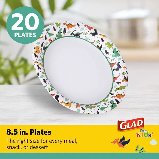 Alt view image 2 of 6 - Disposable Paper Plates, Dinosaurs, 8.5 Inch, 20 Count | Fun kid-friendly design, heavy-duty, soak-proof, cut-resistant plates for birthdays, parties, and everyday meals