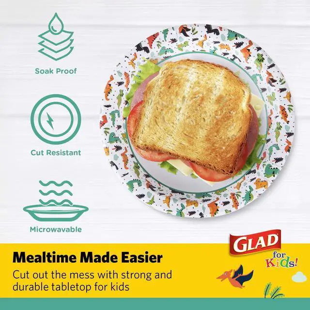 Alt view image 3 of 6 - Disposable Paper Plates, Dinosaurs, 8.5 Inch, 20 Count | Fun kid-friendly design, heavy-duty, soak-proof, cut-resistant plates for birthdays, parties, and everyday meals