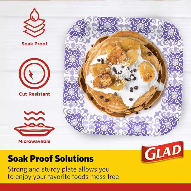 Alt view image 3 of 7 - Square Heavy Duty Paper Plates, Soak Proof and Cut Proof Disposable Plates for Parties and Everyday Meals, Microwaveable for Easy Serving, Purple Victorian Pattern, 8.5 Inch, 50 Count