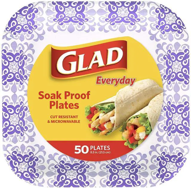 Main image of Square Heavy Duty Paper Plates, Soak Proof and Cut Proof Disposable Plates for Parties and Everyday Meals, Microwaveable for Easy Serving, Purple Victorian Pattern, 8.5 Inch, 50 Count