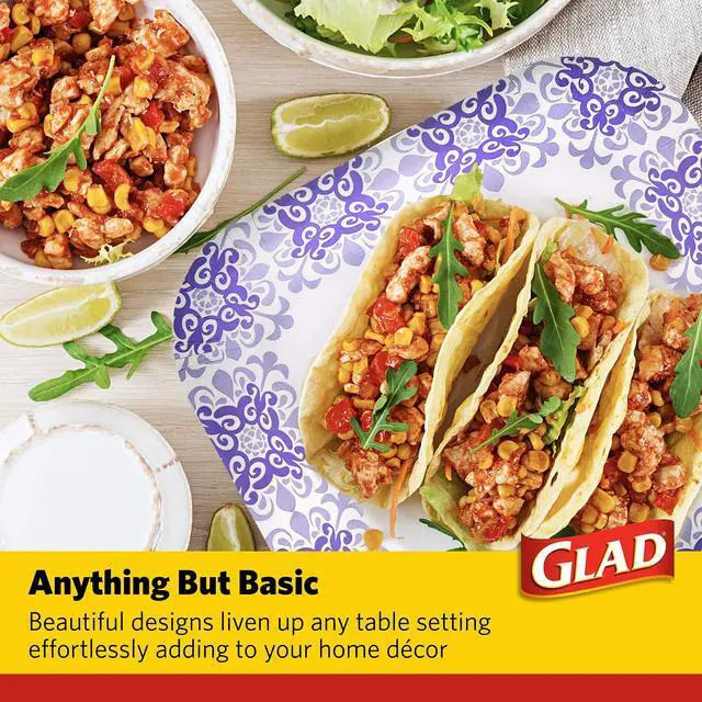 Alt view image 4 of 7 - Square Heavy Duty Paper Plates, Soak Proof and Cut Proof Disposable Plates for Parties and Everyday Meals, Microwaveable for Easy Serving, Purple Victorian Pattern, 8.5 Inch, 50 Count