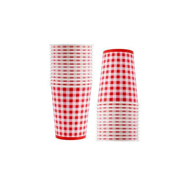 Alt view image 7 of 7 - Gingham Red and White Party Supplies Disposable Paper Plates Napkins Cups Knives Spoons Forks Tablecloth Banner for Birthday Party Family Dinner Picnic Barbecue Mother's Day Party, Serve 25