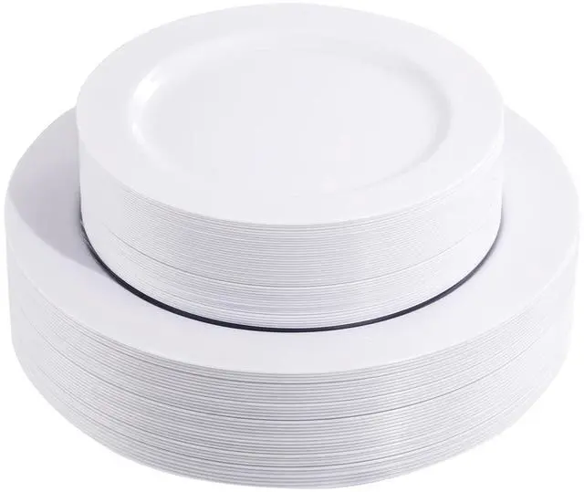 Main image of 60PCS White Plastic Plates - Heavy Duty White Disposable Plates for 4th of July/Birthday Party/Wedding -serve for 30 guests Include 30PCS 10.25" & 30PCS 7.5" Plates for Summer Party