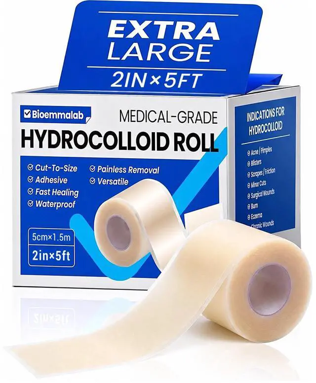 Main image of Hydrocolloid Roll Large Adhesive Bandages Medical Grade Tape Wound Care Dressing, Acne Care, Bed Sore,Burn, Blister, Highly Absorbent for Sterile and Waterproof (2in x 5ft)