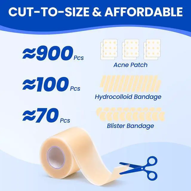 Alt view image 2 of 6 - Hydrocolloid Roll Large Adhesive Bandages Medical Grade Tape Wound Care Dressing, Acne Care, Bed Sore,Burn, Blister, Highly Absorbent for Sterile and Waterproof (2in x 5ft)