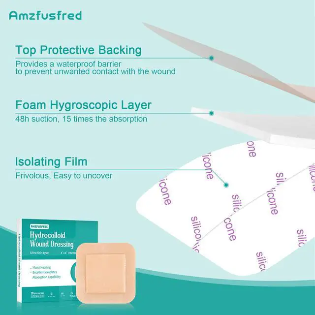 Alt view image 5 of 7 - Silicone Foam Dressing4''*4" 10 Packs, Large Waterproof Bandages for Sensitive Skin Wound Care, Protects Sensitive Skin, Waterproof, Covers and Protects Wounds