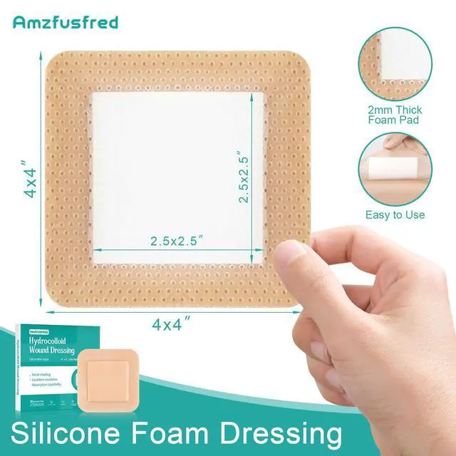 Alt view image 3 of 7 - Silicone Foam Dressing4''*4" 10 Packs, Large Waterproof Bandages for Sensitive Skin Wound Care, Protects Sensitive Skin, Waterproof, Covers and Protects Wounds