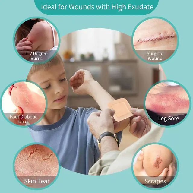 Alt view image 6 of 7 - Silicone Foam Dressing4''*4" 10 Packs, Large Waterproof Bandages for Sensitive Skin Wound Care, Protects Sensitive Skin, Waterproof, Covers and Protects Wounds