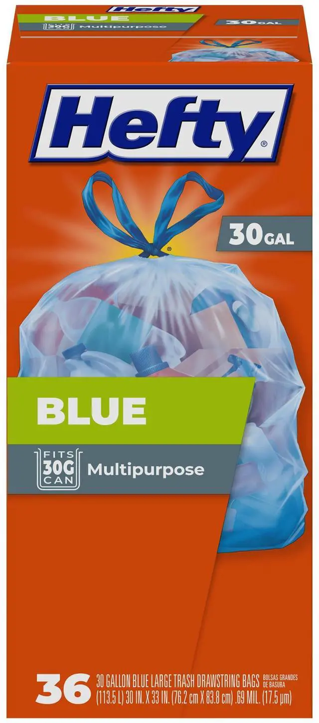 Main image of Blue Trash Bags, Blue, 30 Gallon, 36 Count