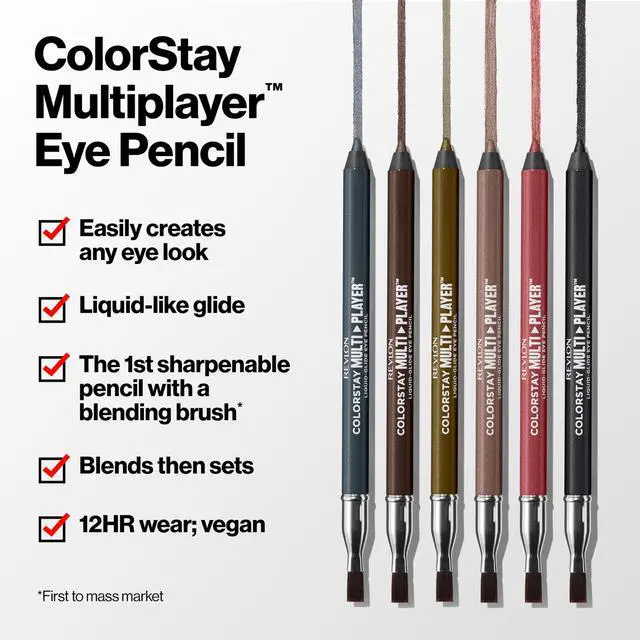 Alt view image 4 of 7 - ColorStay Multiplayer Liquid-Glide Eye Pencil, Multi-Use Makeup With Blending Brush, Blends Then Sets, Creamy Texture, Waterproof, Smudge-proof, Longwearing, 401 Checkmate, 0.03 Oz