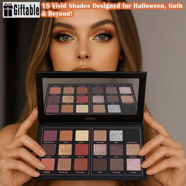 Alt view image 2 of 7 - Matte Eyeshadow Palette Pro 18 Colors Pigmented Shimmer Glitter Eye Shadow Palette, Long Lasting Waterproof Dark Smokey Powder Cosmetics Pallet Halloween Valentine Gift Makeup Kit (01# Seductress)