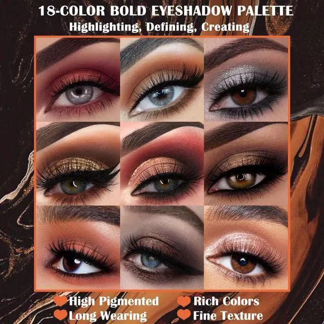 Alt view image 5 of 7 - Matte Eyeshadow Palette Pro 18 Colors Pigmented Shimmer Glitter Eye Shadow Palette, Long Lasting Waterproof Dark Smokey Powder Cosmetics Pallet Halloween Valentine Gift Makeup Kit (01# Seductress)