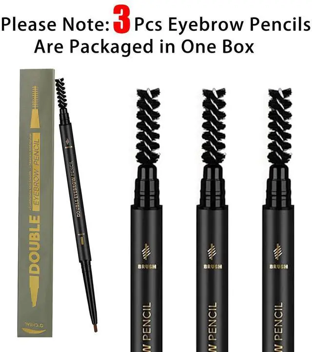 Alt view image 2 of 7 - 3Pcs Waterproof Eyebrow Pencil Dark Brown, Premium Eye Brow Pencil Brn with Spoolie Brush, Longwearing for Perfect Brows, Professional, Precision, Defines, Double-ended Eyebrow Pen for Women, O'CHEAL