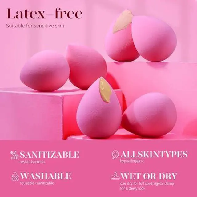 Alt view image 6 of 7 - Super Soft Makeup Sponge Set of 6, Makeup Sponges for Foundation, Liquid, Cream and Powder, Pink Beauty Sponge for Blending, 0 Latex Blender