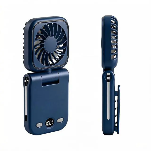 Main image of Mini Portable Handheld Clip On Rechargeable Personal Hand Fan with LED Display, Pocket Battery Operated 100 Speed Adjustable Small Fan for Travel/Outdoor/Concerts/Lash/Makeup/Gift(dark blue)