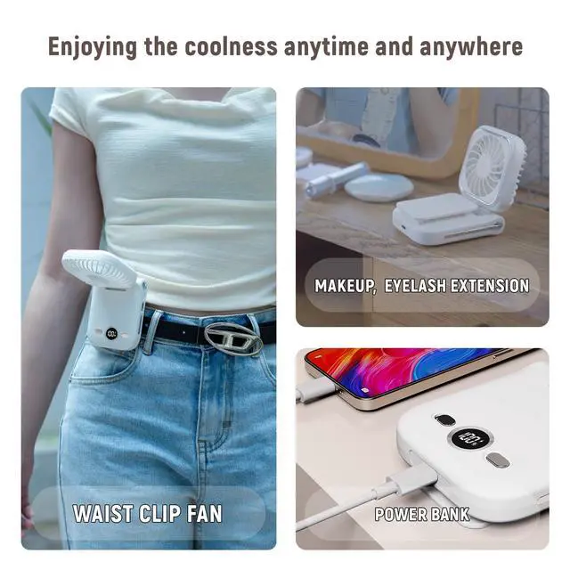 Alt view image 3 of 6 - Mini Portable Handheld Clip On Rechargeable Personal Hand Fan with LED Display, Pocket Battery Operated 100 Speed Adjustable Small Fan for Travel/Outdoor/Concerts/Lash/Makeup/Gift(dark blue)
