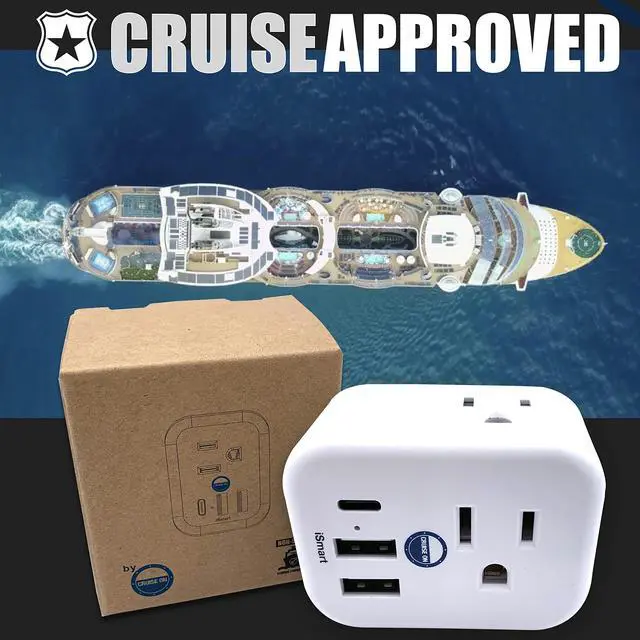 Alt view image 2 of 7 - Approved Power Strip Non Surge Protector for Cruise Ship Multi Plug, 6 Outlets, 2 USB-A, 1 USB-C, & 3 AC Outlet for Carnival, Celebrity, Princess, Norwegian & Major Lines in 2026 & 2027