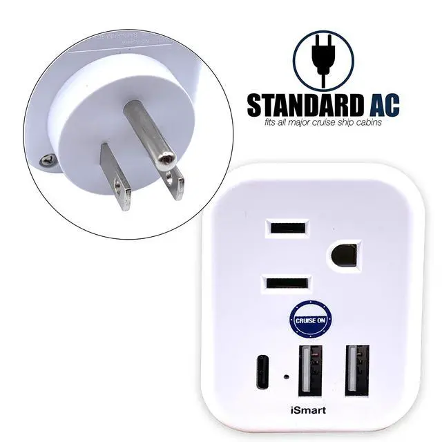 Alt view image 5 of 7 - Approved Power Strip Non Surge Protector for Cruise Ship Multi Plug, 6 Outlets, 2 USB-A, 1 USB-C, & 3 AC Outlet for Carnival, Celebrity, Princess, Norwegian & Major Lines in 2026 & 2027