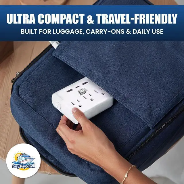 Alt view image 7 of 7 - Cruise Ship Compliant Non-Surge Power Strip (6-in-1) Outlet Extender with 3 AC Outlets, 2 USB Ports & 1 USB-C, 2500W, Carnival, Norwegian, Princess & Disney Cruises Verify Policies Before Travel