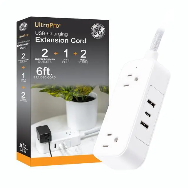 Main image of Flat Plug Power Strip Extension Cord with USB Ports, Travel Power Strip with 2 Outlets 3 USB Ports, Cruise Ship Essentials, 6 Ft Braided Small Extension Cord Flat Wall Plug, ETL Listed White, 81597