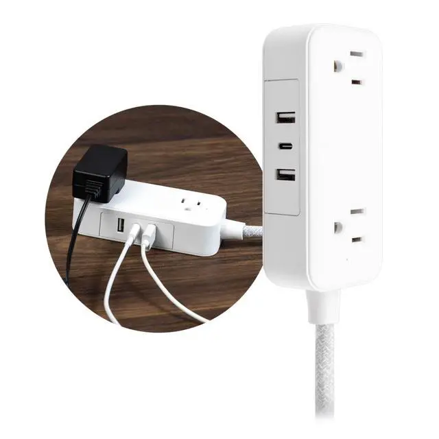 Alt view image 2 of 6 - Flat Plug Power Strip Extension Cord with USB Ports, Travel Power Strip with 2 Outlets 3 USB Ports, Cruise Ship Essentials, 6 Ft Braided Small Extension Cord Flat Wall Plug, ETL Listed White, 81597