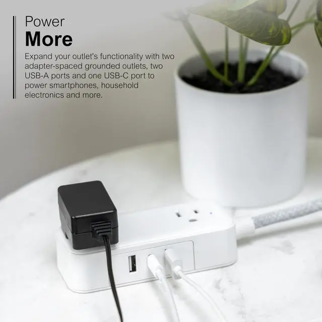 Alt view image 5 of 6 - Flat Plug Power Strip Extension Cord with USB Ports, Travel Power Strip with 2 Outlets 3 USB Ports, Cruise Ship Essentials, 6 Ft Braided Small Extension Cord Flat Wall Plug, ETL Listed White, 81597