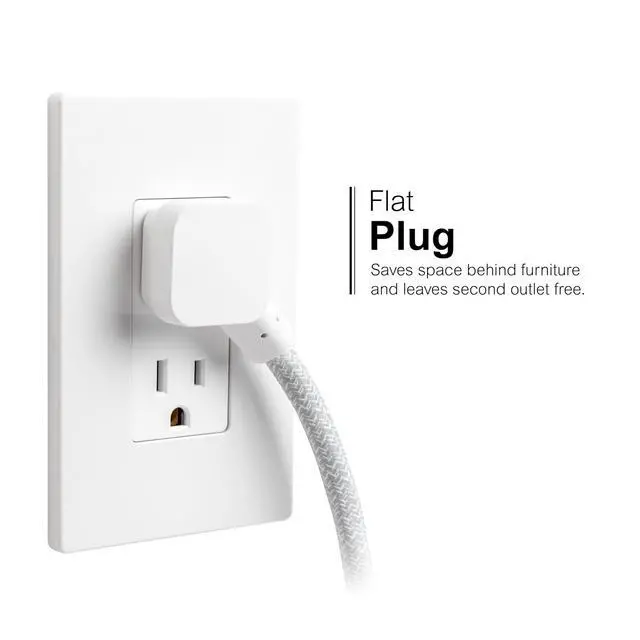 Alt view image 6 of 6 - Flat Plug Power Strip Extension Cord with USB Ports, Travel Power Strip with 2 Outlets 3 USB Ports, Cruise Ship Essentials, 6 Ft Braided Small Extension Cord Flat Wall Plug, ETL Listed White, 81597