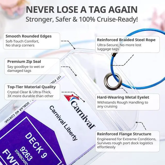 Alt view image 2 of 7 - Cruise Ship Essentials for Carnival, Princess, NCL, MSC by JOLLYANTS, Cruise Luggage Tag Holders, Cruise Must Haves Waterproof & Reusable