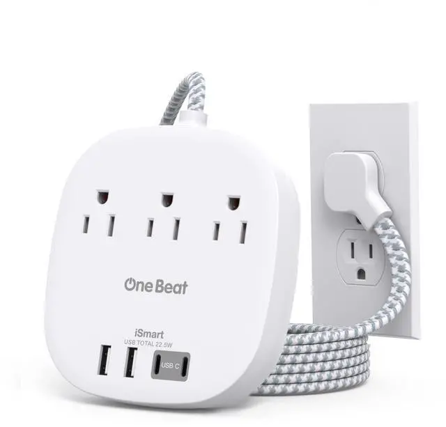 Main image of Cruise Ship Travel Essentials, 22.5W/4.5A Flat Plug Power Strip, 3Ft Flat Extension Cord, 3 Outlets 4 USB Ports (2 USB C) Cruise Approved Power Strip No Surge Protection, Desktop Charging Station