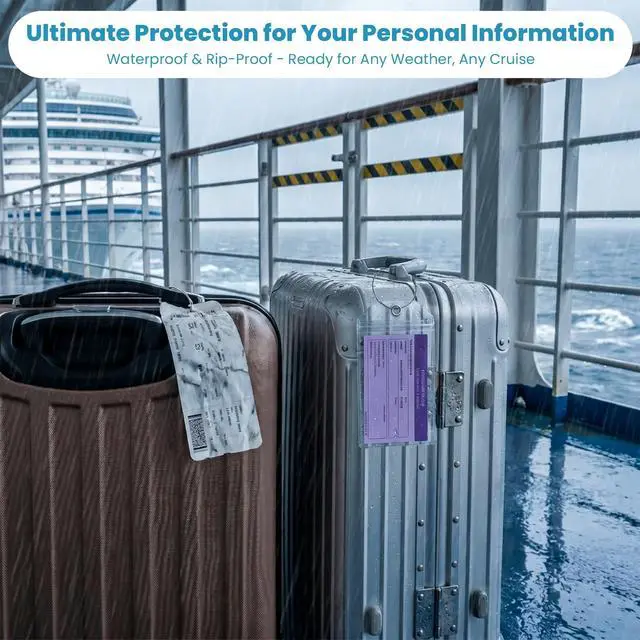Alt view image 5 of 7 - Cruise Luggage Tag Holder for Royal Caribbean & Celebrity Ships, 6 Pack Waterproof Tag Holders & Durable Stainless Steel Keychain Loops, 2026-2027 Cruise Must Haves Travel Essentials