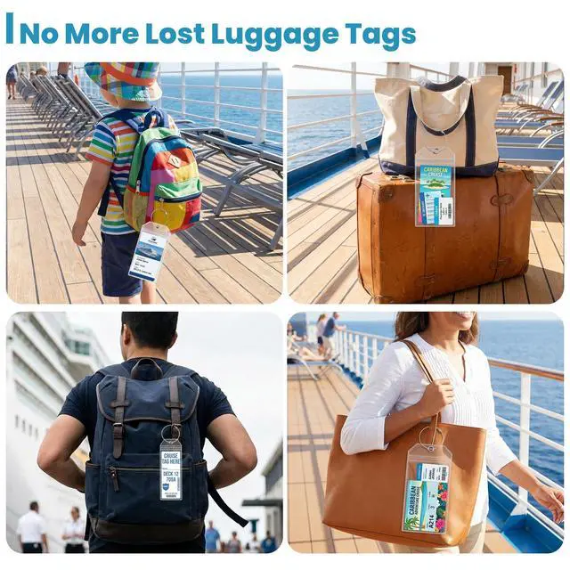 Alt view image 6 of 7 - Cruise Luggage Tag Holder for Royal Caribbean & Celebrity Ships, 6 Pack Waterproof Tag Holders & Durable Stainless Steel Keychain Loops, 2026-2027 Cruise Must Haves Travel Essentials