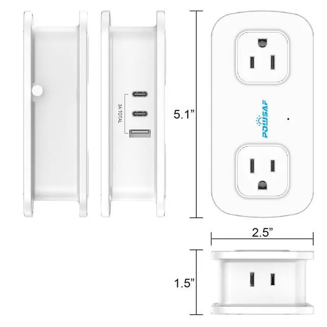 Alt view image 7 of 7 - Cruise Essentials 4-Ft Travel Power Strip with 4 Outlets and 3 USB Ports (2 USB C), Non Surge Protector for Cruise Ship, Travel Essentials, Home Office, ETL Listed, White