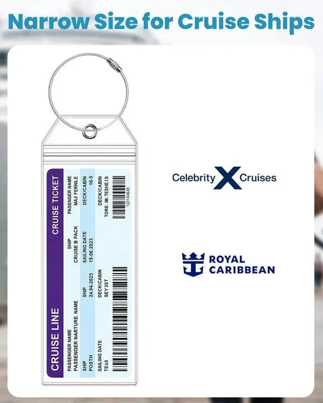 Alt view image 3 of 7 - Cruise Luggage Tag Holder for Royal Caribbean & Celebrity Ships, 6 Pack Waterproof Tag Holders & Durable Stainless Steel Keychain Loops, 2026-2027 Cruise Must Haves Travel Essentials
