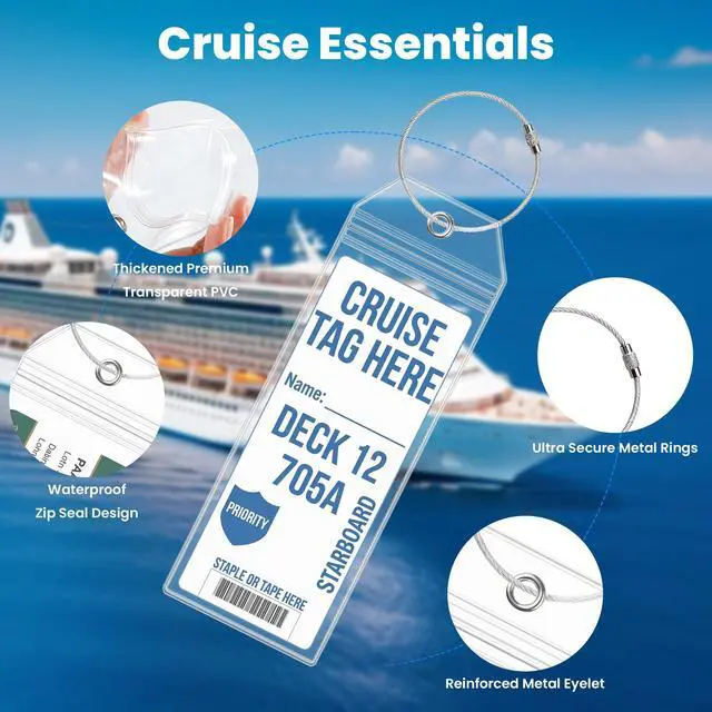 Alt view image 4 of 7 - Cruise Luggage Tag Holder for Royal Caribbean & Celebrity Ships, 6 Pack Waterproof Tag Holders & Durable Stainless Steel Keychain Loops, 2026-2027 Cruise Must Haves Travel Essentials
