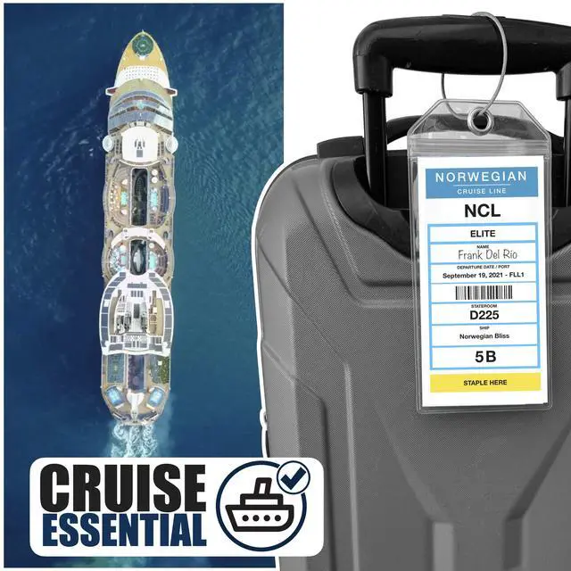 Alt view image 3 of 7 - NCL Cruise Luggage Tag Holder (4 Pack) Fits Printed Norwegian Ship Tags 2026 & 2027 Cruise Essentials Clear, Durable & Waterproof Luggage Tags for Smooth Sailing