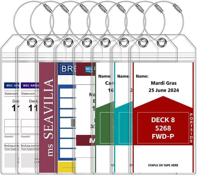 Main image of 8 Pack Luggage Tags Travel Essentials & Cruise Essentials for NCL, Princess, Carnival, Royal Caribbean & Celebrity Cruise Ships by