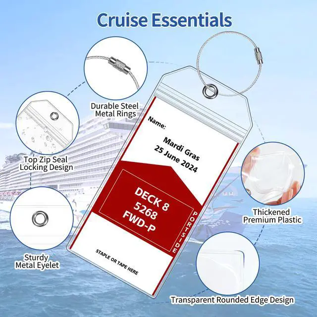 Alt view image 5 of 7 - 8 Pack Luggage Tags Travel Essentials & Cruise Essentials for NCL, Princess, Carnival, Royal Caribbean & Celebrity Cruise Ships by