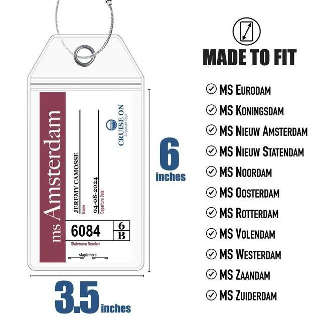 Alt view image 3 of 7 - Holland America Cruise Luggage Tag Holder (4 Pack), Fits All Holland America Ships & Tags, Waterproof, Clear & Durable, Cruise Essentials 2026-2027 for Smooth Travel