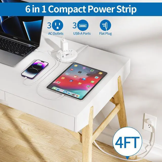 Alt view image 3 of 7 - Travel Power Strip, Cruise Approved Power Strip, Portable Power Strip Flat Plug - 3 Outlets with 3 USB Ports, 4 ft Travel Extension Cord for Cruise Accessories Must Haves, Travel Essentials