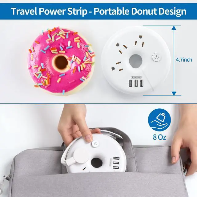 Alt view image 7 of 7 - Travel Power Strip, Cruise Approved Power Strip, Portable Power Strip Flat Plug - 3 Outlets with 3 USB Ports, 4 ft Travel Extension Cord for Cruise Accessories Must Haves, Travel Essentials