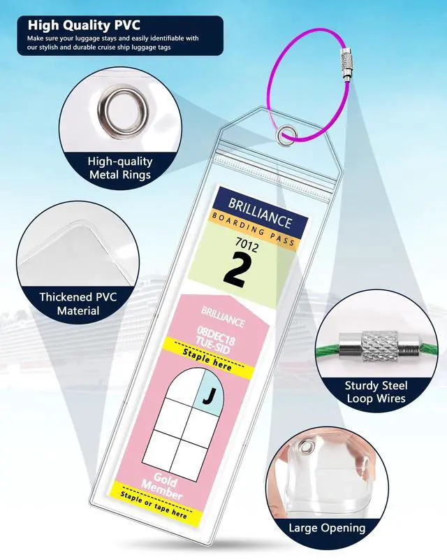 Alt view image 3 of 7 - 5 Pack Royal Caribbean Luggage Tag Holders, Travel Essentials for Cruise Ships, Clear Cruise Luggage Tags for Royal Caribbean & Celebrity Cruise, Cruise Essentials 20262027 (7.5 x 2.75 in)