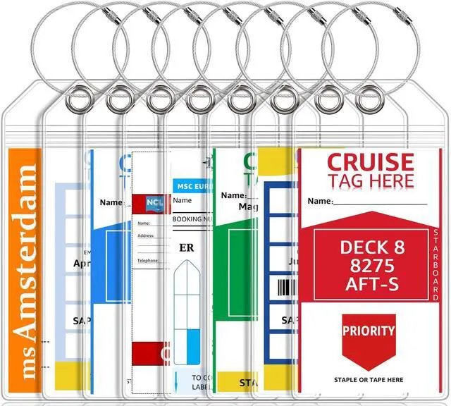 Main image of 8 Pack Cruise Luggage Tag Holders for Carnival, NCL, Princess, MSC, Norwegian Cruise Ship Essentials Must Haves 2025 & 2026 by FUNMCAN, Clear Plastic Tags Cruise Travel Essentials with Waterproof