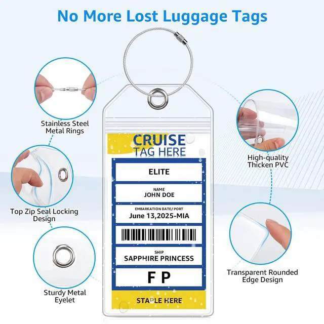 Alt view image 5 of 7 - 8 Pack Cruise Luggage Tag Holders for Carnival, NCL, Princess, MSC, Norwegian Cruise Ship Essentials Must Haves 2025 & 2026 by FUNMCAN, Clear Plastic Tags Cruise Travel Essentials with Waterproof